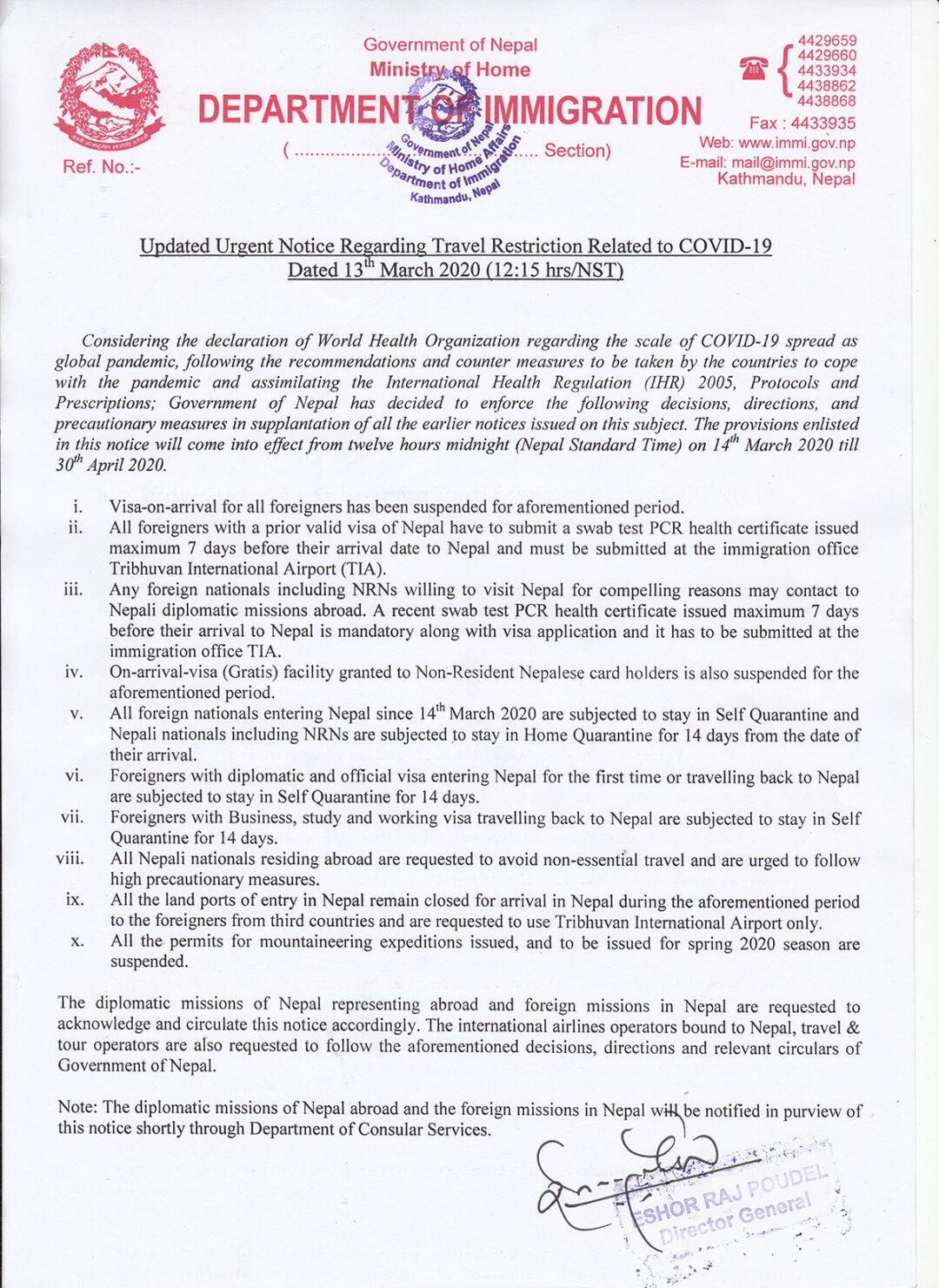 Nepal Suspends Visas For All National Including NRN Till April 30