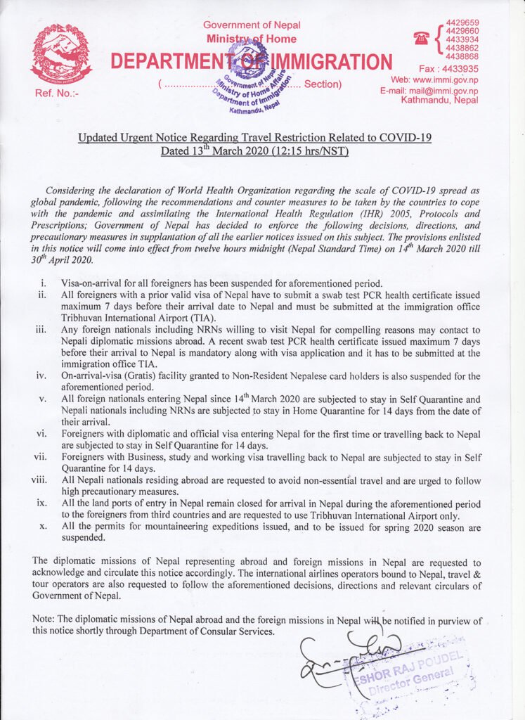 Nepal suspends visas for all national