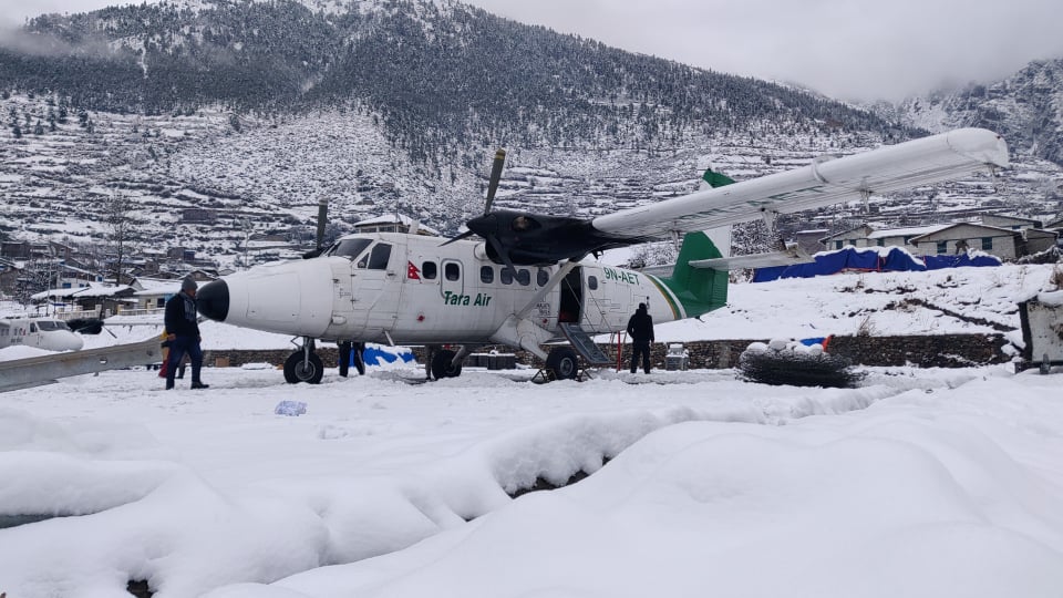 Snowfall in Simkot airport